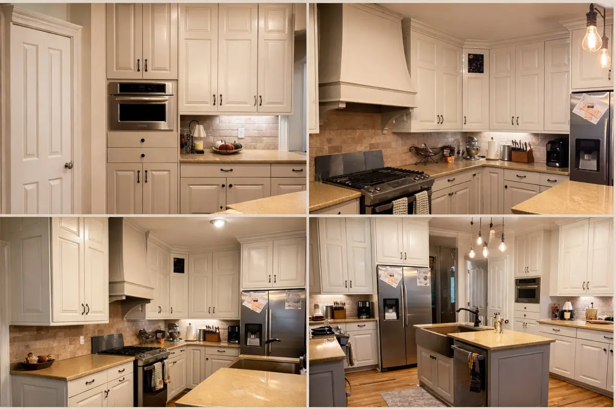 Cabinet refinishing — cream white kitchen cabinets refinished by Seminole Ventures Painting in Tallahassee FL